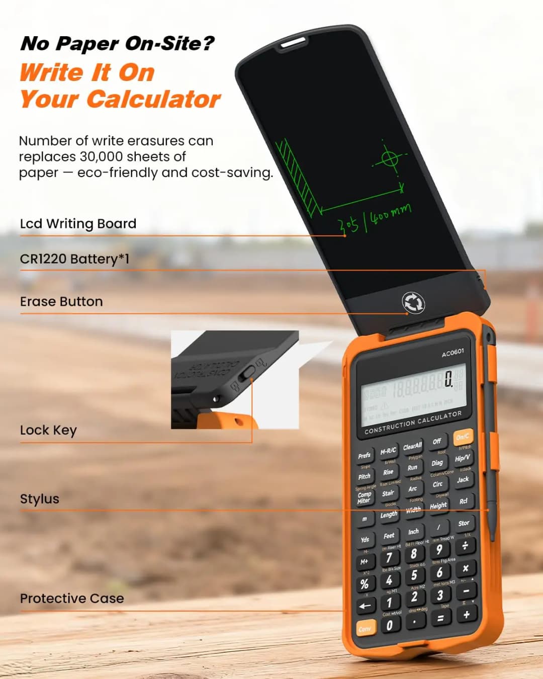 Construction Calculator with Writing Tablet Industrial & Scientific ROATEE Engineering Calculator for Contractor Concrete Pocket - 2