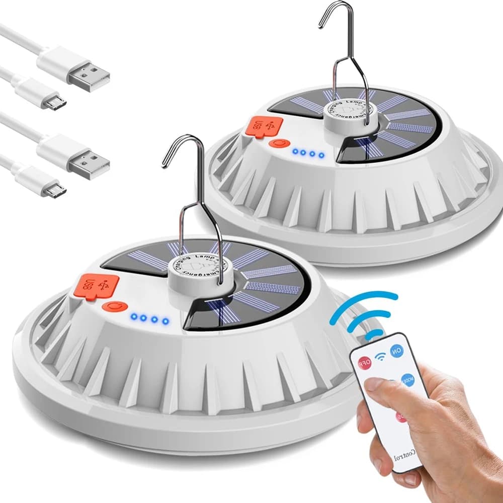 لمبة LED قابلة لإعادة الشحن عبر USB، مصباح تخييم محمول يعمل بالطاقة الشمسية، إضاءة طوارئ ليلية، مع جهاز تحكم عن بعد اختياري