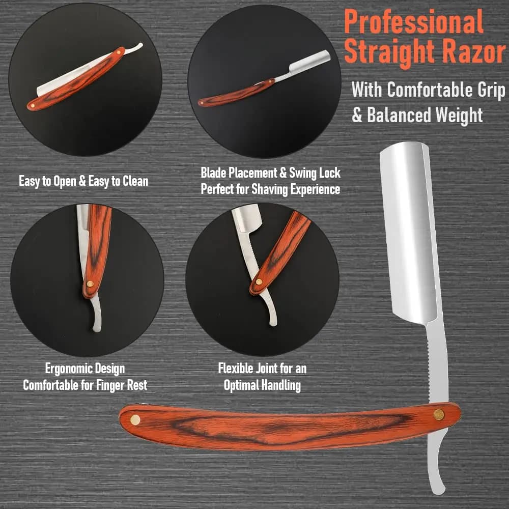 شفرة حلاقة مستقيمة فاخرة من الفولاذ المقاوم للصدأ: حادة، قابلة للطي، شفرة حلاقة يدوية احترافية لدقة حلاقة اللحية - 3