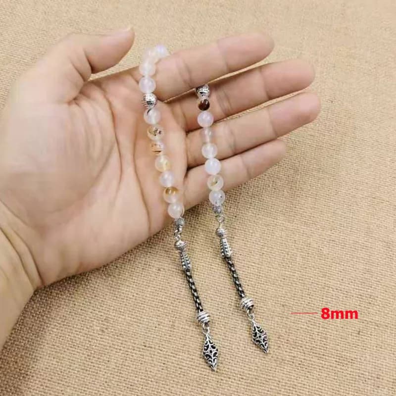 سوار من حجر الكالسيدوني الأجيت الطبيعي بتصميم تركي إكسسوارات مسلمين حبات صلاة هدية عيد مسبحة - 4