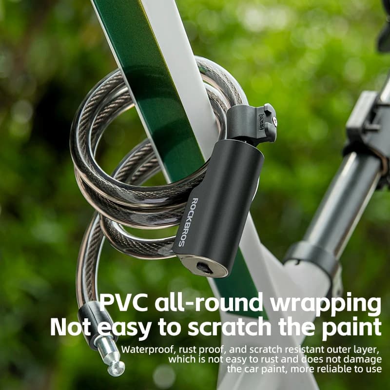 قفل دراجات محمول مضاد للسرقة من ROCKBROS، قفل كابل مع مفاتيح، سبائك زنك، قفل دراجات نارية وسكوتر ودراجات جبلية وطرق - 2