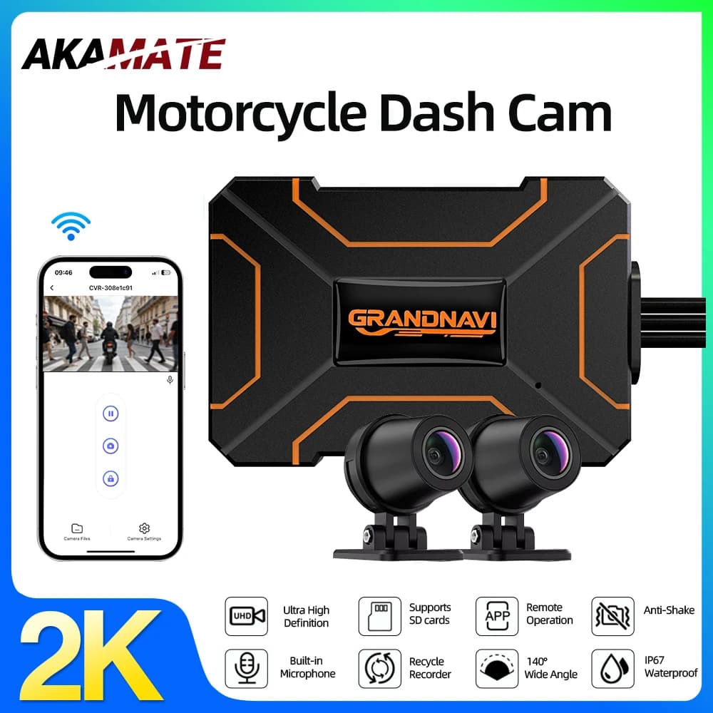 2K Dual-lens HD Waterproof Motorcycle DVR with Front and Rear 140 Widely Angle Video Recording Dash Cam  WiFi for Motorcycles