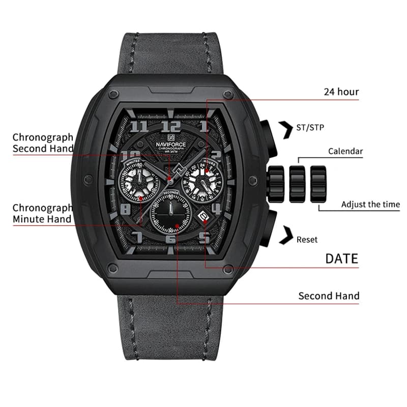 NAVIFORCE Luxury Brand Men Sports Watch Quartz 24 Hours Chronograph Waterproof Male Wristwatches Date Display Clock Reloj Hombre - 2