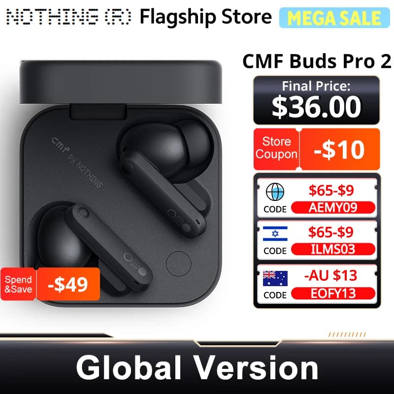 الإصدار العالمي Cmf من Nothing Buds Pro 2 سماعة بلوتوث 5.3 IP55 مع إلغاء ضوضاء نشط هجين 50 ديسيبل و6 ميكروفونات عالية الدقة