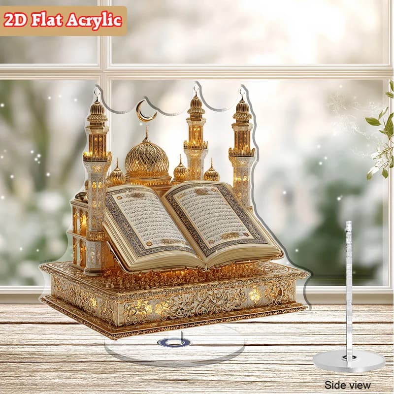 قطعة واحدة ديكور طاولة مسطحة ثنائية الأبعاد من الأكريليك على شكل مسجد ديكور منزلي لرمضان وعيد الفطر هدية مثالية لعشاق الديكور المنزلي والمسلمين - 4