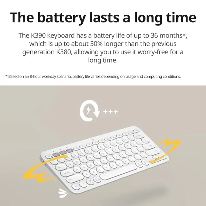 لوحة مفاتيح لاسلكية رقيقة وصامتة Logitech Pebble Keys 2 K390، بلوتوث متعدد الأجهزة، متوافقة مع الكمبيوتر واللاب توب والآيباد والماك والهاتف - 6