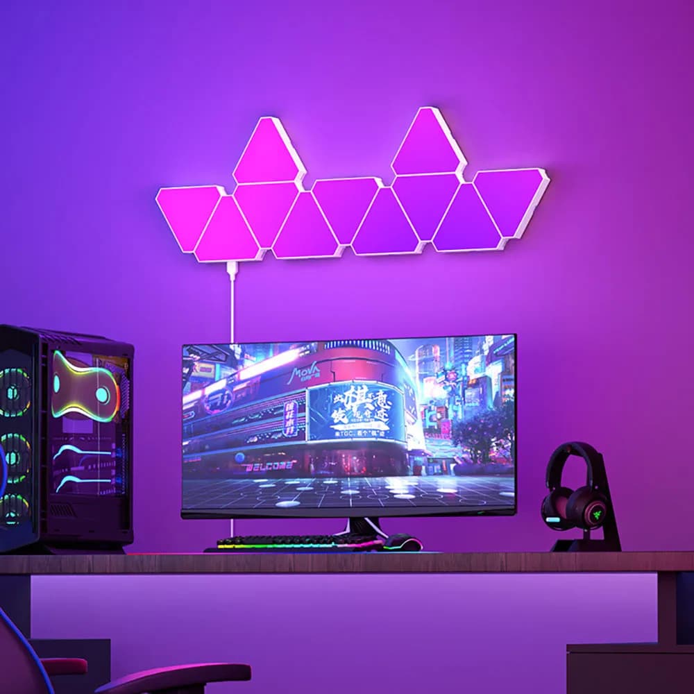 مصباح كمي مثلث LED مصباح حائط RGB إضاءة خلفية ذكية لإلتقاط الإيقاع إضاءة ليلية لغرفة النوم ديكور مكتب - 3