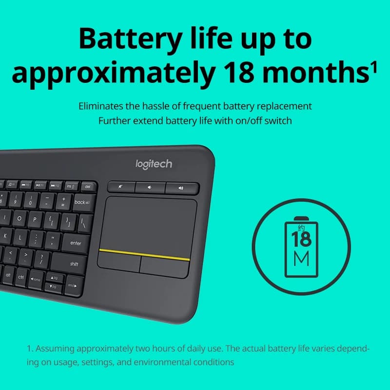 لوحة المفاتيح اللاسلكية Logitech K400 Plus مع لوحة لمس، متوافقة مع التلفزيون، بطارية طويلة الأمد، متوافقة مع ويندوز وأندرويد TV - 4