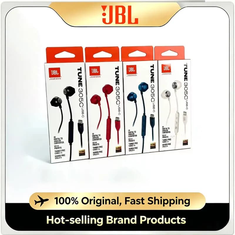 سماعات أذن سلكية JBL TUNE305C Type C نصف داخل الأذن سماعات ستيريو HiFi للهواتف الذكية التي تعمل بنظام أندرويد