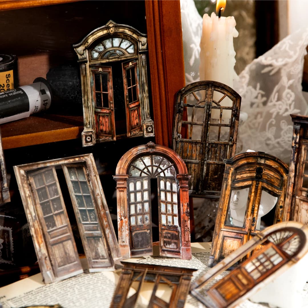 خمر إطار الباب ملصق حزمة 10 ورقة/حقيبة سجل القصاصات القرطاسية DIY مجلة جراب هاتف دفتر الديكور - 4