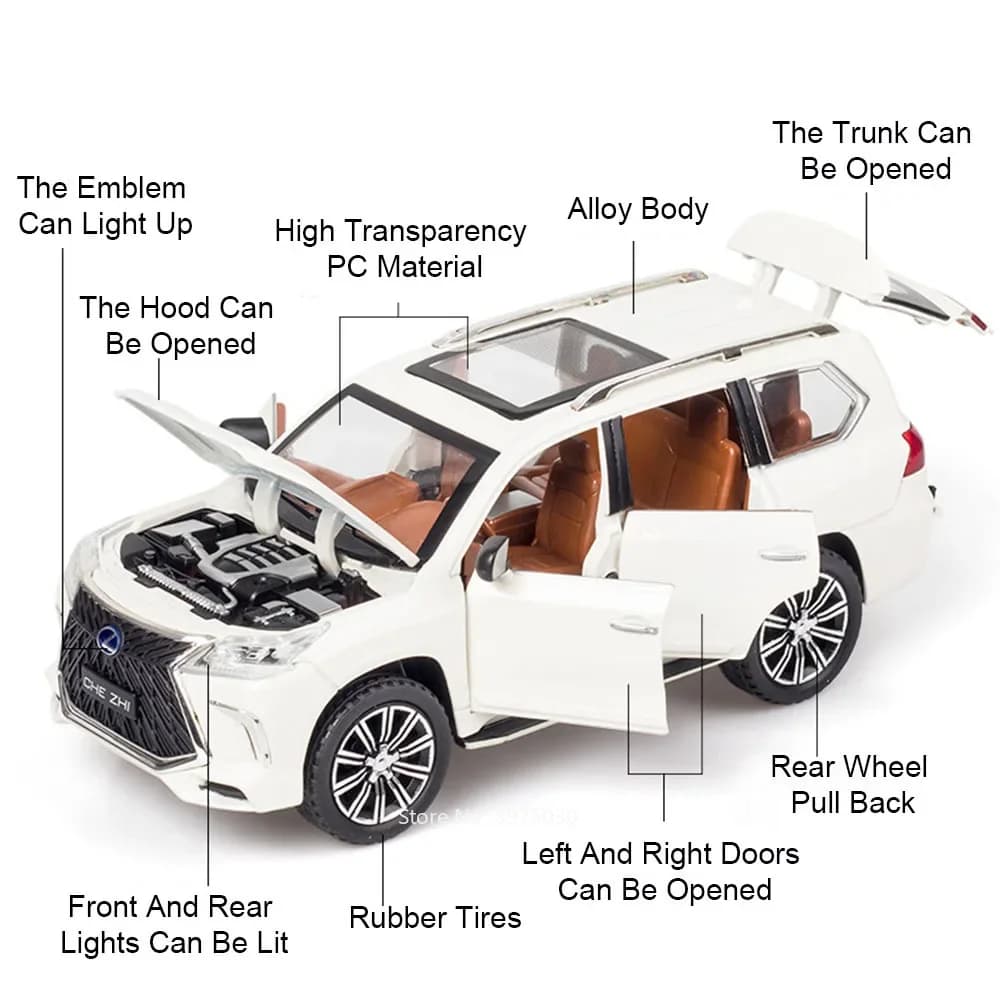 نموذج سيارة LX570/LX600 مقياس 1:24، 6 أبواب مفتوحة مع موسيقى وإضاءة، هدية عيد ميلاد للأطفال - 2