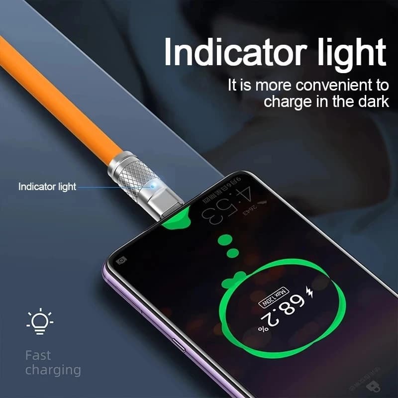3PCS 120W Super Fast Charge Type-C Liquid Silicone Cable Quick Charge USB C Lines For Xiaomi Huawei Samsung USB Phone Data Wire - 3