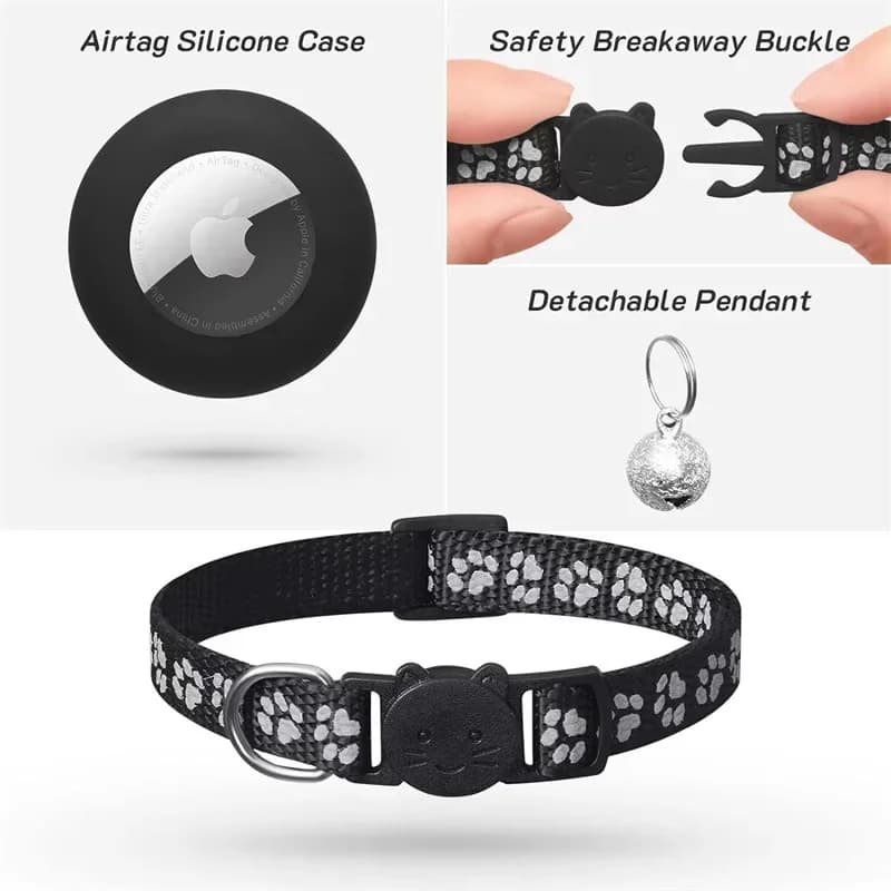 Cat Collar Compatible with Apple Airtag with Bell Adjustable Safety Buckle Reflective GPS Collar for Kittens Puppies 7-12In - 3