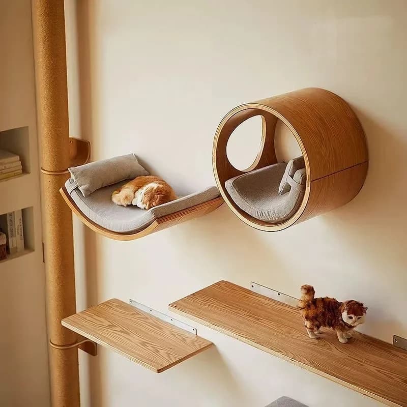Wooden Cat Climbing Shelves Wall Mounted Cat Tree Sisal Scratching Post Pedal Hammock Indoor Kitten Playground Cats Accessories - 3