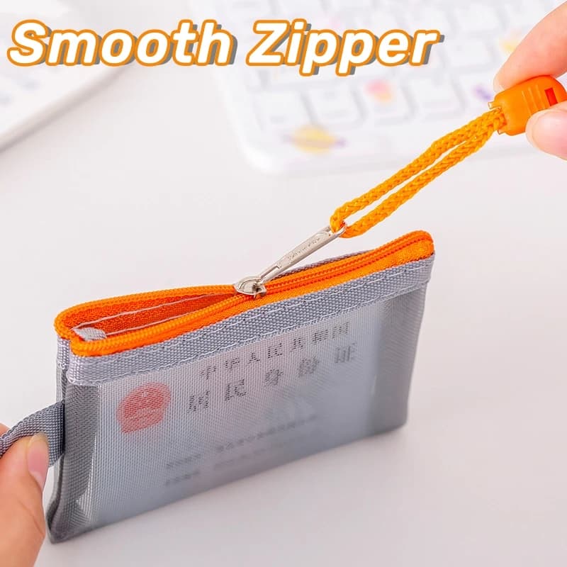 Mini Transparent Mesh ID Card Holder Bank Card Zipper Coin Pocket Travel Portable File Bag Storage Organizer Portable File Bag - 3