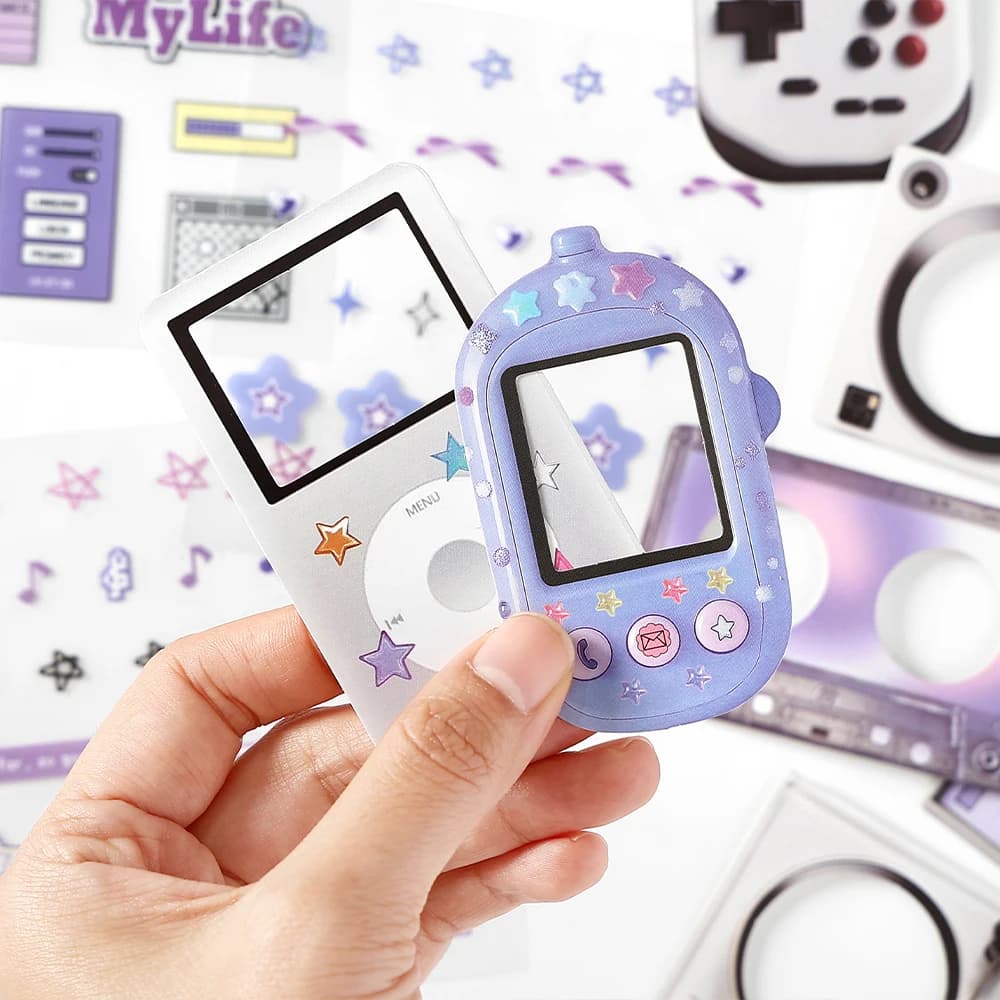 15 قطعة ملصقات الذاكرة الإلكترونية Kawaii Ins حزمة المواد DIY بها بنفسك مذكرات جراب هاتف اليدوية سجل القصاصات ملصقات القرطاسية الجمالية - 3