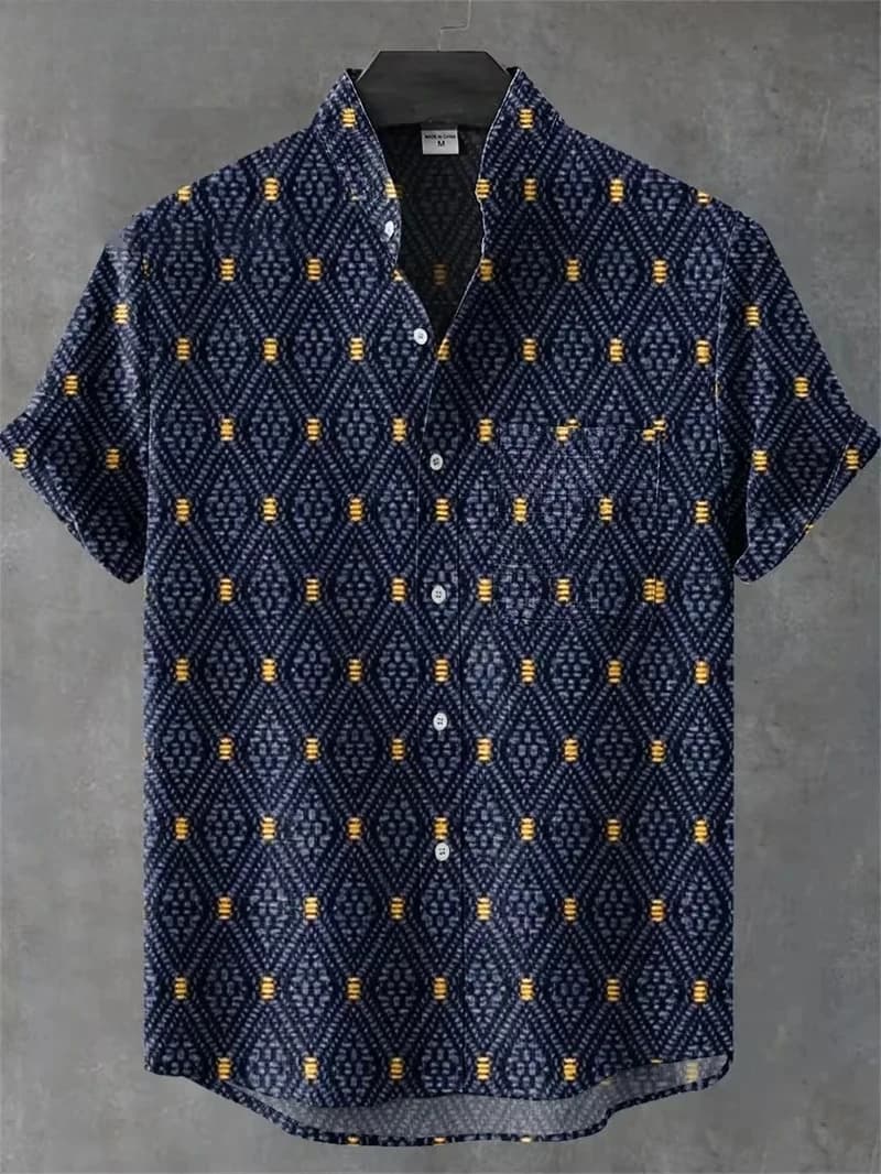 Vintage Men's Shirt 3D Printed Shirt Men's Casual Short Sleeved Top Fashionable Men's Lapel Button Shirt Men T-shirt Polyester - 2