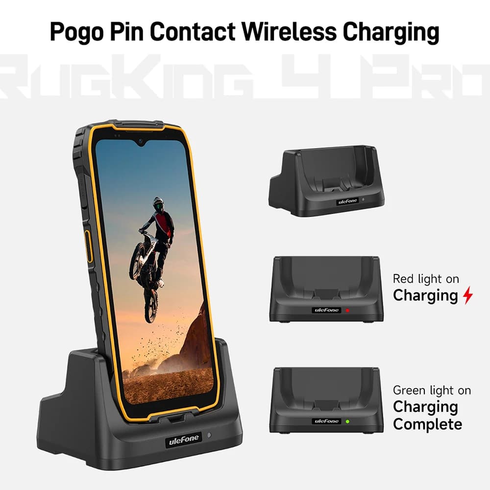 Ulefone Desk Charging Dock Pogo Pin Wireless Charging, Dual Output 2-in-1 Charger Stand for RugKing 4 Pro - 2