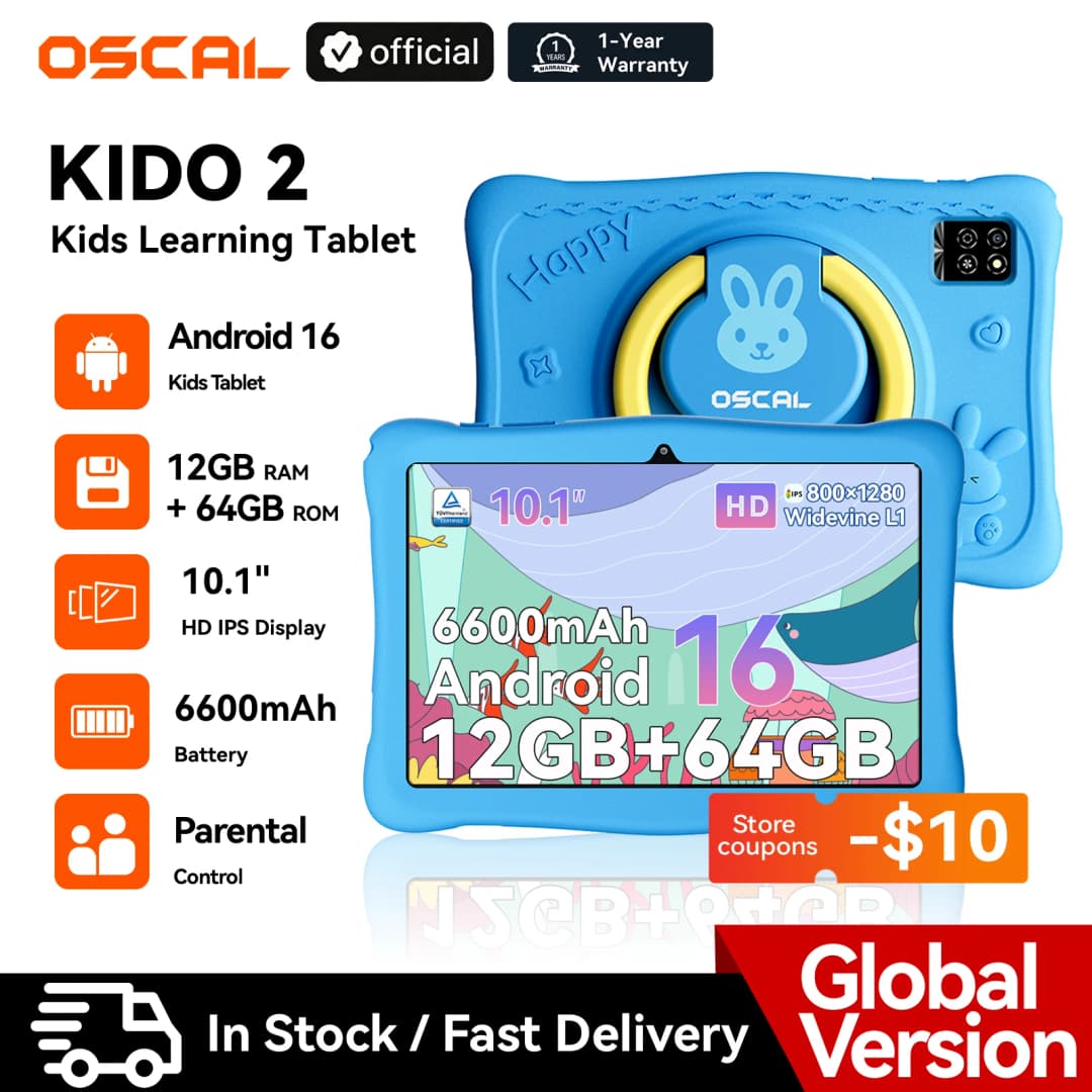 Blackview Oscal KIDO 2 Kids Tablet Android 16 12GB RAM (4GB+8GB) 64GB 10.1" HD IPS 6600mAh WiFi Google Play Android Tablet