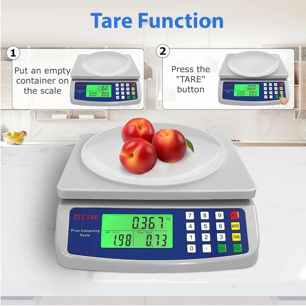 ميزان مطبخ رقمي كبير 40 كجم/1 جرام مع وظيفة الوزن الصافي ميزان حساب الأسعار ميزان عد من الفولاذ المقاوم للصدأ للحوم الخضروات - 3