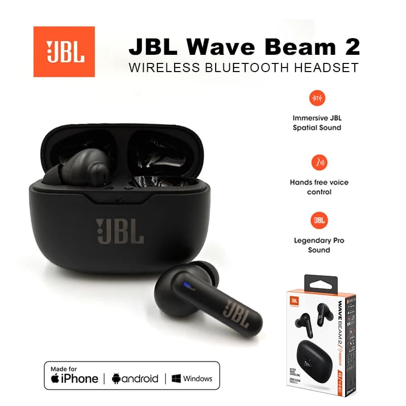 JBL Wave Beam 2 TWS True Wireless Earbuds Bluetooth Earphones Bass Sound Sports Earbuds Sports Headphones Wave Beam2 With Mic