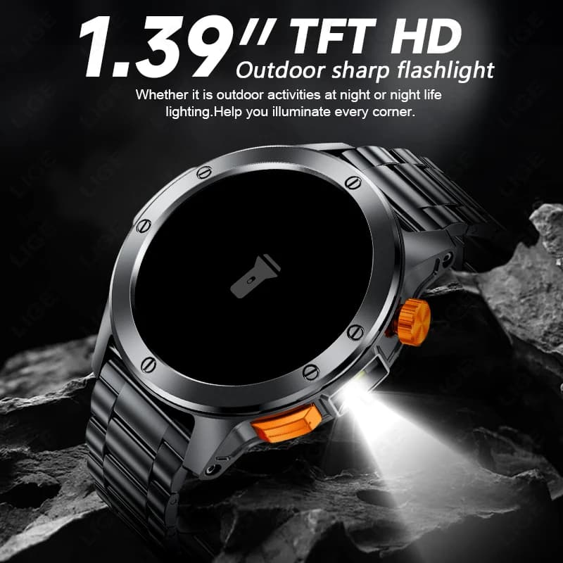 LIGE Fashion Smart Watch Men Voice Assistant Bluetooth Call Heart Rate Monitoring IP68 Waterproof LED Flashlight Men SmartWatch - 3