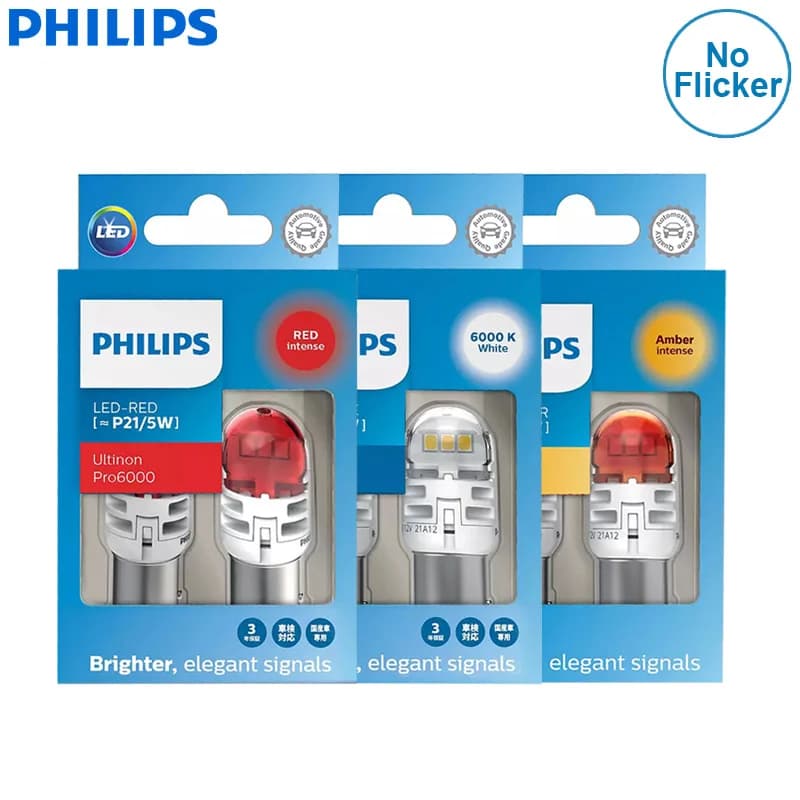 Philips Ultinon Pro6000 LED P21/5W 1157 S25 Two Contacts Amber Red White Car Turn Signal Stop Lamps No Flash Flicker Error Free
