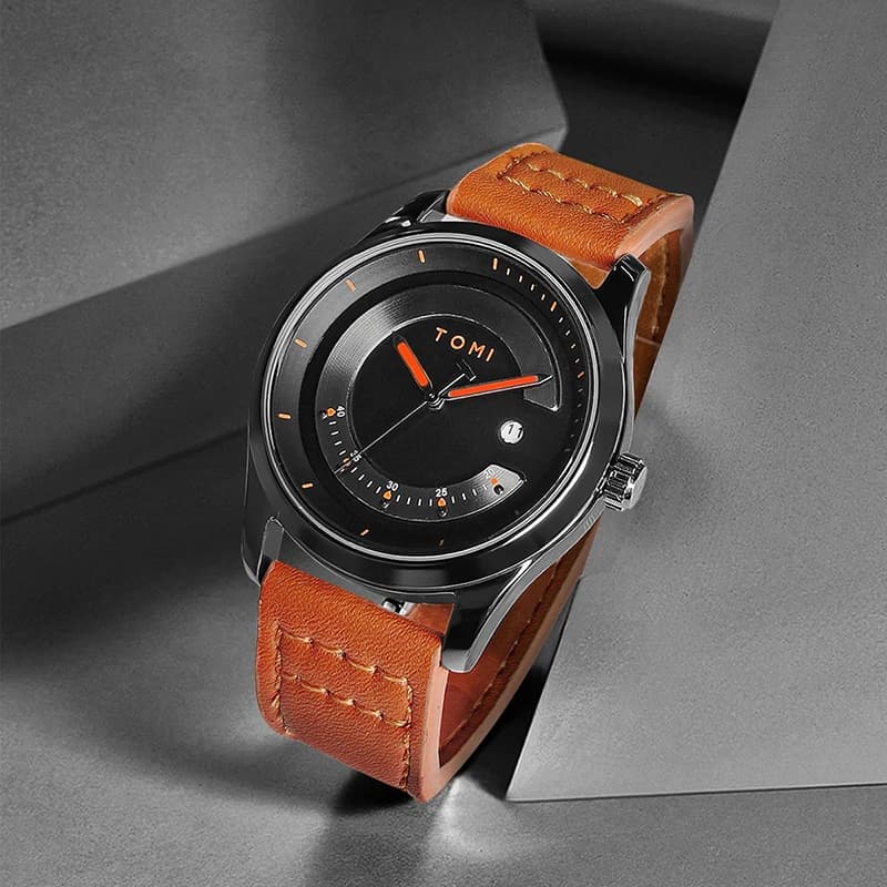 ساعة TOMI Leisure Fashion للرجال، سوار جلدي، تقويم بسيط، كوارتز، ساعة عالية الجودة، هدية مميزة - 4