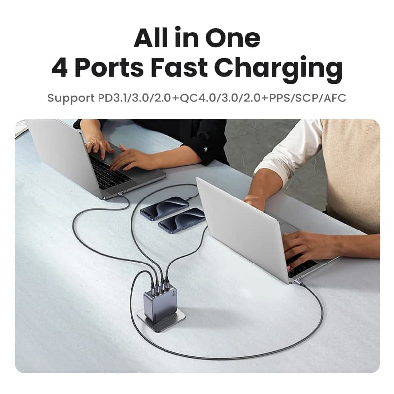 شاحن GaN بقوة 160 واط يدعم PD 3.1 وType-C وQC 4.0 و3.0 للشحن السريع لأجهزة ماك بوك برو والكمبيوتر المحمول وهواتف آيفون 17 وشاومي وتابلِت - 4