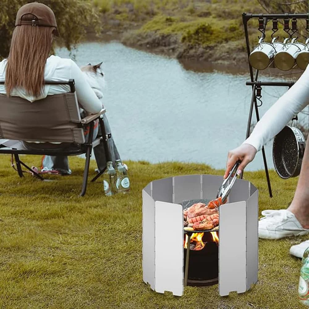 Lightweight Folding Camping Stove Windshield 9/10/8 Plates Gas Cooker Wind Screen for Outdoor Picnic Portable Wind Shield - 5