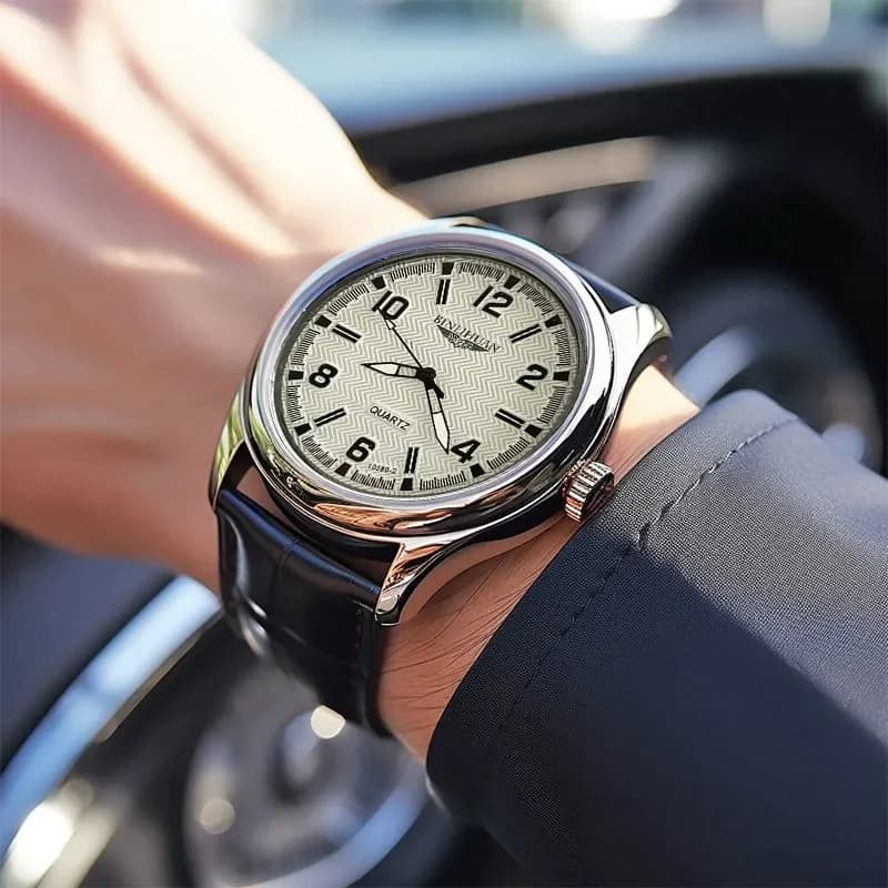 أفضل ماركة ساعة يد رجالية فاخرة للأعمال مقاومة للماء كوارتز ساعة جلدية رجالية ريلوج + صندوق هدية - 6