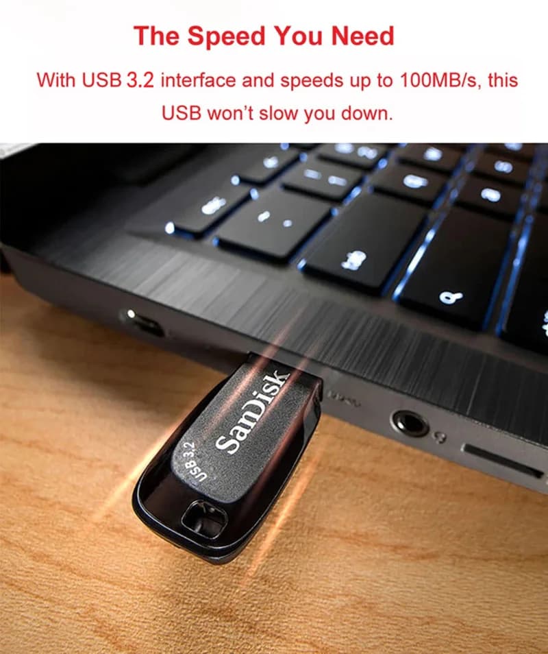 SanDisk USB 3.2 64GB USB Flash Drive CZ410، فلاش درايف، عصا ذاكرة سوداء، U Disk صغير، تخزين خارجي للابتوب - 5