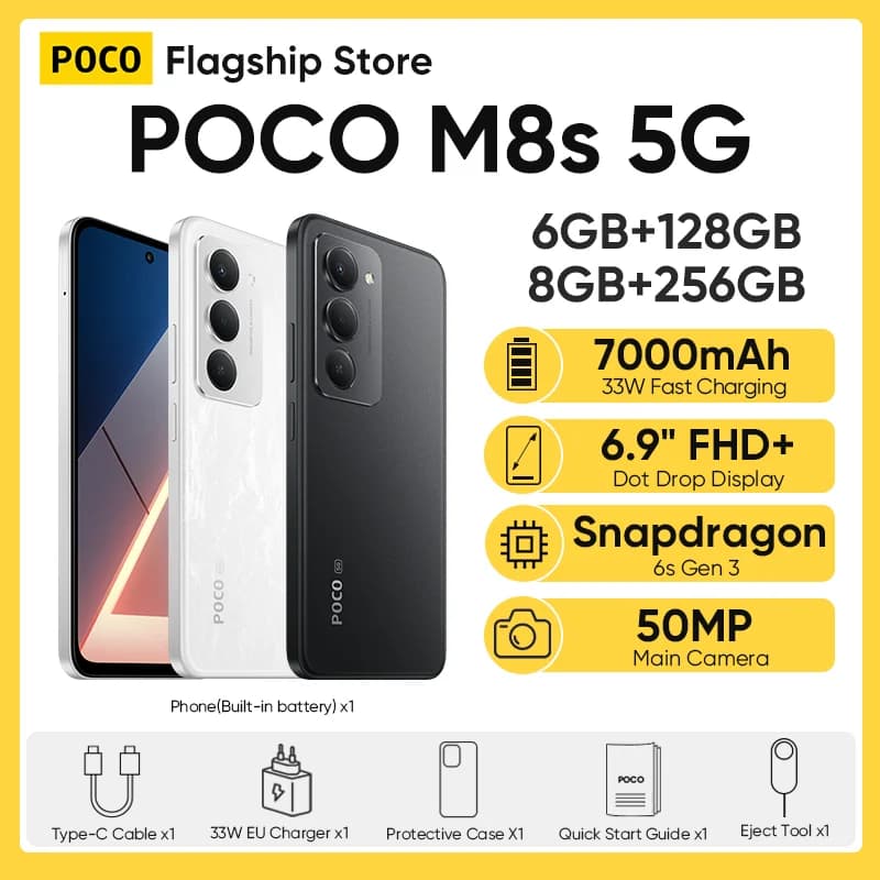 【New Arrivals】POCO M8s 5G Smartphone Global Version Snapdragon 6s Gen 3 6.9" 144Hz DotDisplay 50MP 7000mAh 33W Fast Chargin NFC