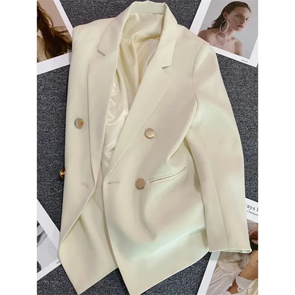 Women Suit Blazer Elegant Coat 2025 Spring Autumn Fashion Korean Blazer Luxury Double Breasted Jacket Solid Ladies Tops Clothes