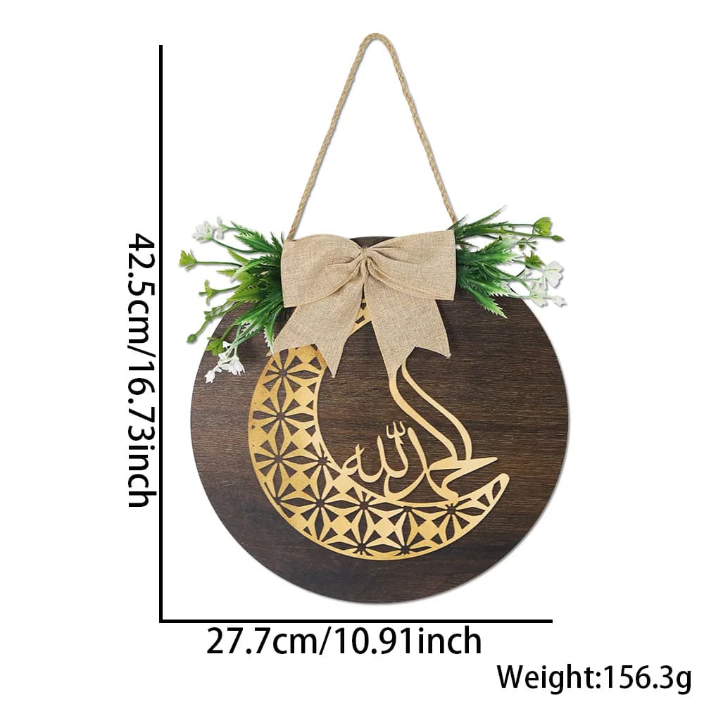 Large Elegant Ramadan Wreath Decorations Ramadan Kareem Round Hanging Door Sign Islam Eid Mubarak Muslim Home Party Supplies - 6