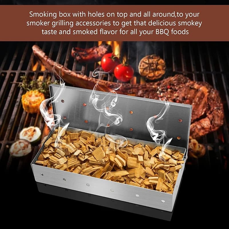 Smoker Box for Wood Chips Stainless Steel Bbq Grilling Accessories Won't Warp On Gas Grill or Charcoal Grill - 2
