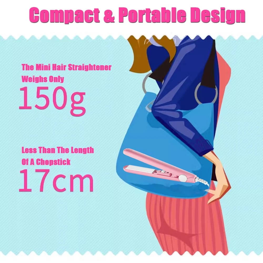 Electric Ceramic Mini Hair Straightener Unisex Portable Flat Iron Wet/Dry Straightening Curling Irons Black FastHeat Hair Curler - 4