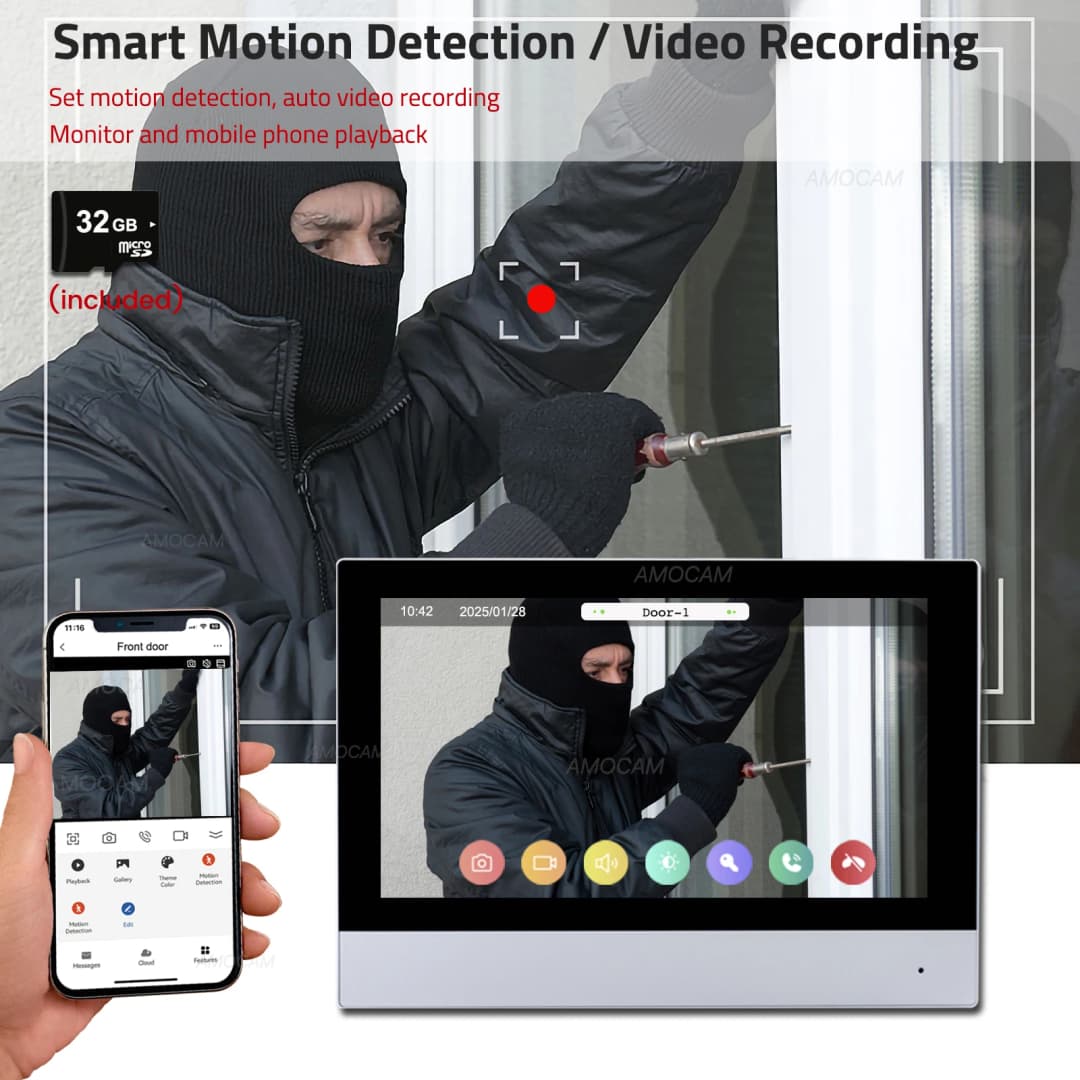 نظام أمان منزلي ذكي سلكي 2 سلك Tuya Wifi إنتركوم فيديو بدقة 1080P هاتف باب فيديو شاشة لمس 7 بوصة جرس باب كاميرا باب - 6