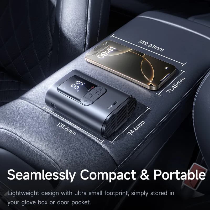 مضخة هواء سيارة لاسلكية من Baseus، ضاغط هواء محمول للسيارات والدراجات النارية والدراجات الهوائية، منفاخ إطارات كهربائي مع شاشة عرض رقمية LCD - 6