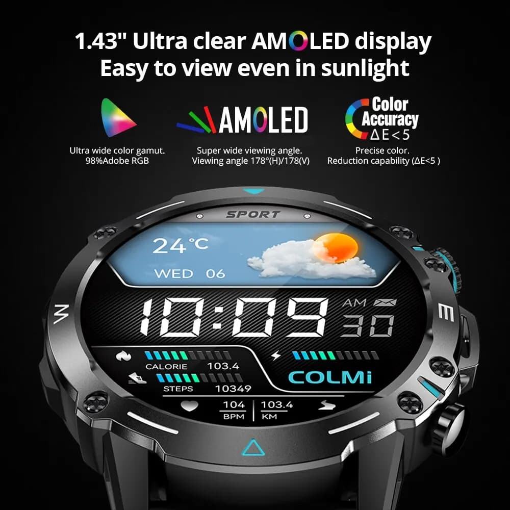 ساعة كولمي M42 الذكية بشاشة AMOLED 1.43 بوصة و100 وضع رياضي ومكالمات صوتية للرجال والنساء بمتانة عسكرية - 3