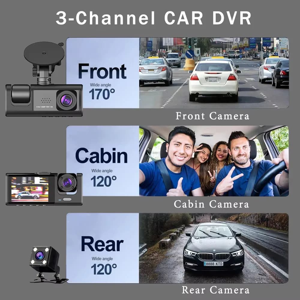 واي فاي 3 قناة سيارة DVR ثلاث طرق داش كام داخل كاميرا السيارة مسجل DVR FHD 1080P فيديو مصغر مسجل داشكام كامكورد - 3
