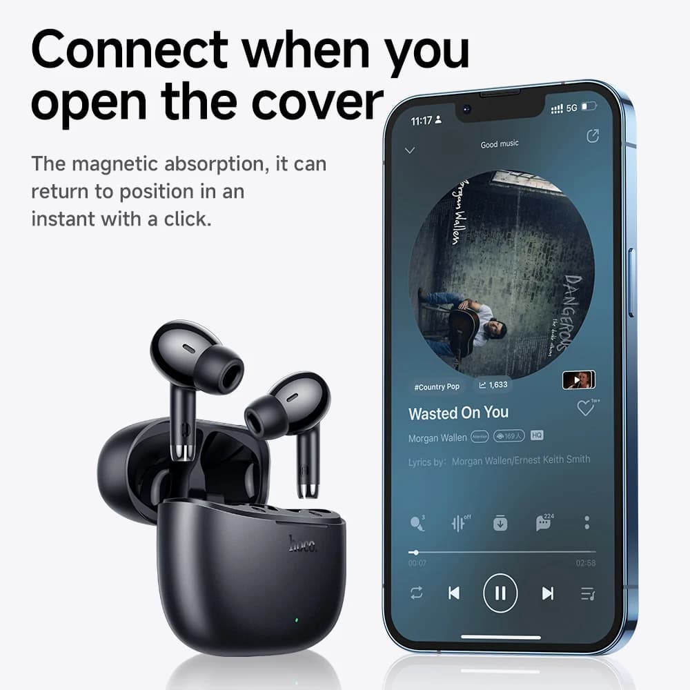 HOCO EQ2 True Wireless Bluetooth 5.3 Earbuds Touch Control Stereo In-Ear Headphones Built-In Microphone Sports Compatible - 6