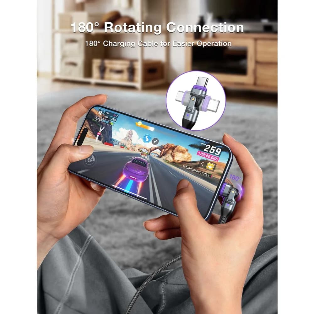 AUFU 16pin 180 Rotate Magnetic Cable 240W Fast Charging Micro USB Type C Cable For iPhone Xiaomi Samsung Magnet USB Phone Cable - 4