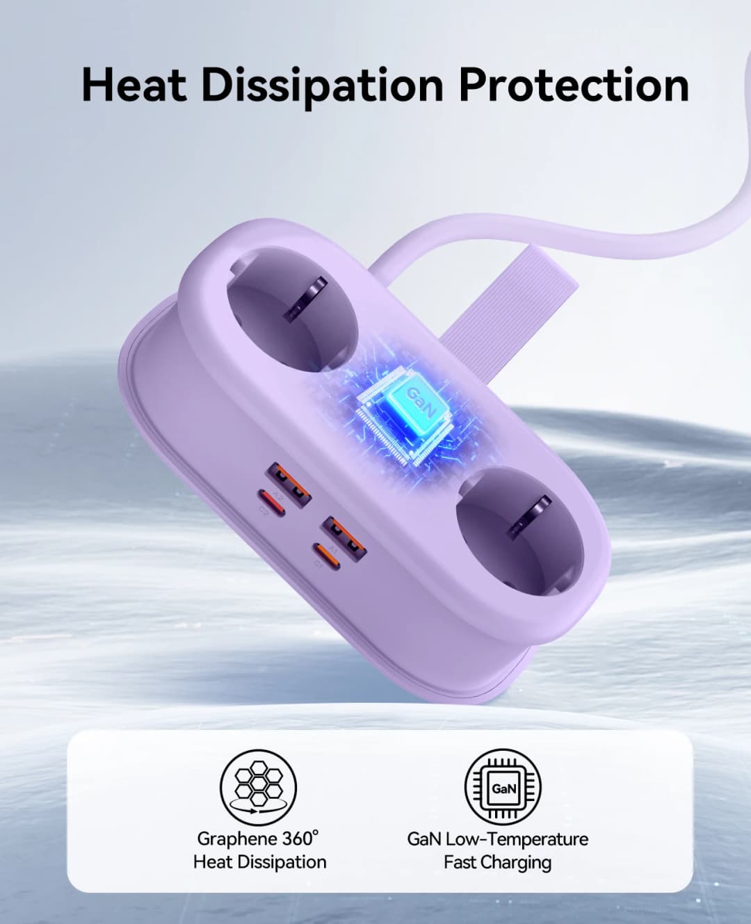 ORICO Cable-Wrap Portable Travel Power Strip 65W GaN Fast Charging Station with 2 AC Outlets 2 USB 2 Type-C EU Plug Adapter Home - 6