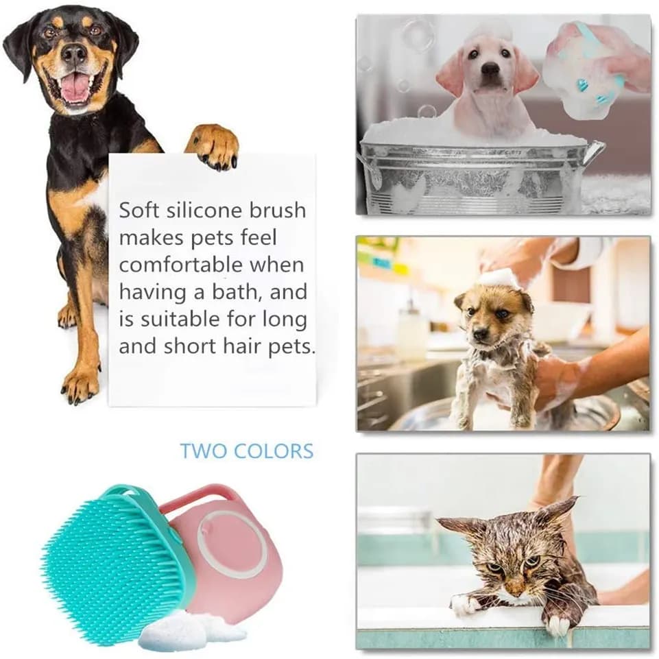Dog Bathing Brush Pet Massage Brush Shampoo Dispenser Soft Silicone Brush Rubber Bristle for Dogs and Cats Shower Grooming Tool - 5