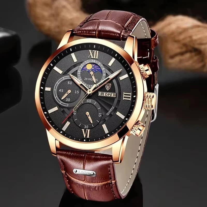 LIGE 2024 New Mens Watches Top Brand Luxury Brown Leather Casual Quartz Watch Men Sport Waterproof Clock Watch Relogio Masculino - 5