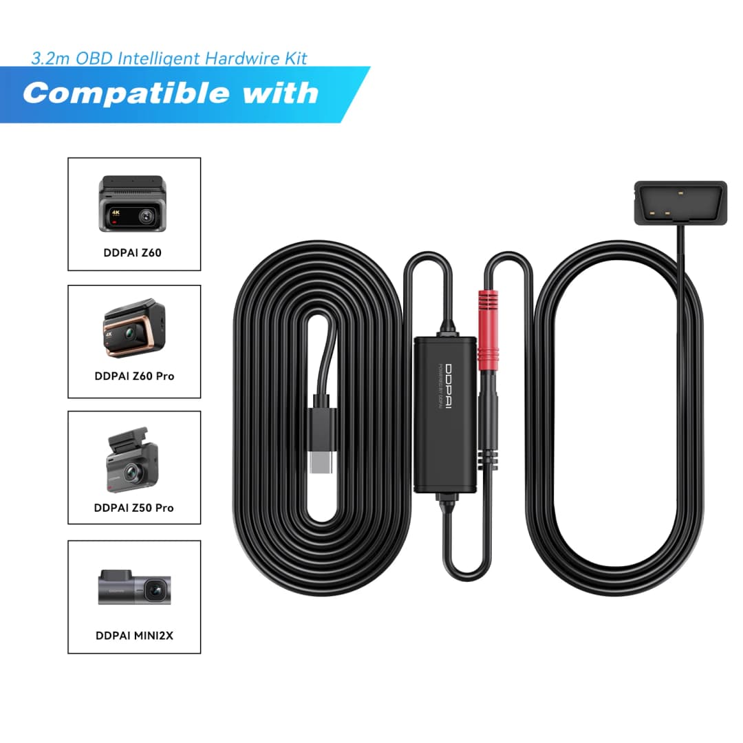 DDPAI مجموعة أدوات كاميرا سيارة ذكية OBD، متوافقة مع موديلات Z50/Z40/Z50Pro/Z60/Z90، وضع وقوف السيارات 24 ساعة - 2