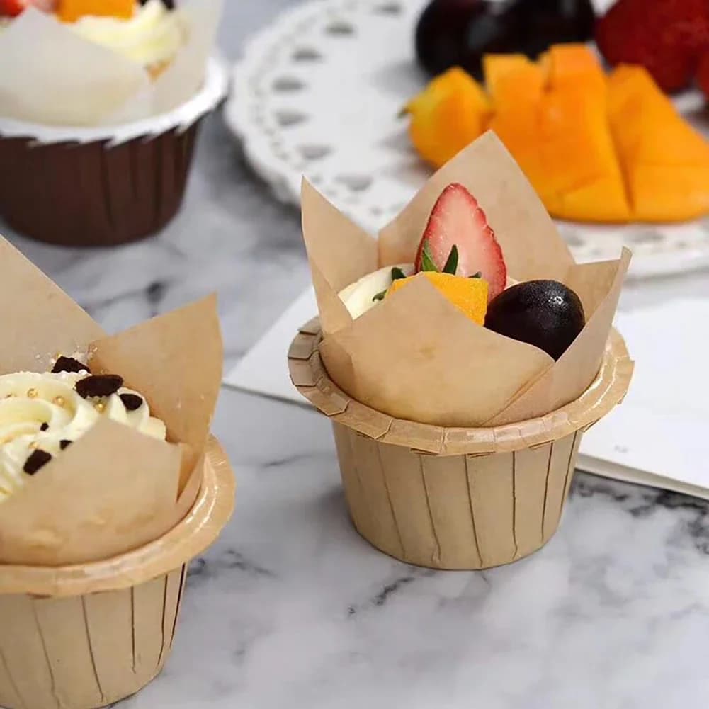 50pcs Tulip Muffin Cupcake Paper Cups Oilproof Cupcakes Liner Baking Muffin Box Cup Cake Decorating Tools Muffin Wrap Cases - 4
