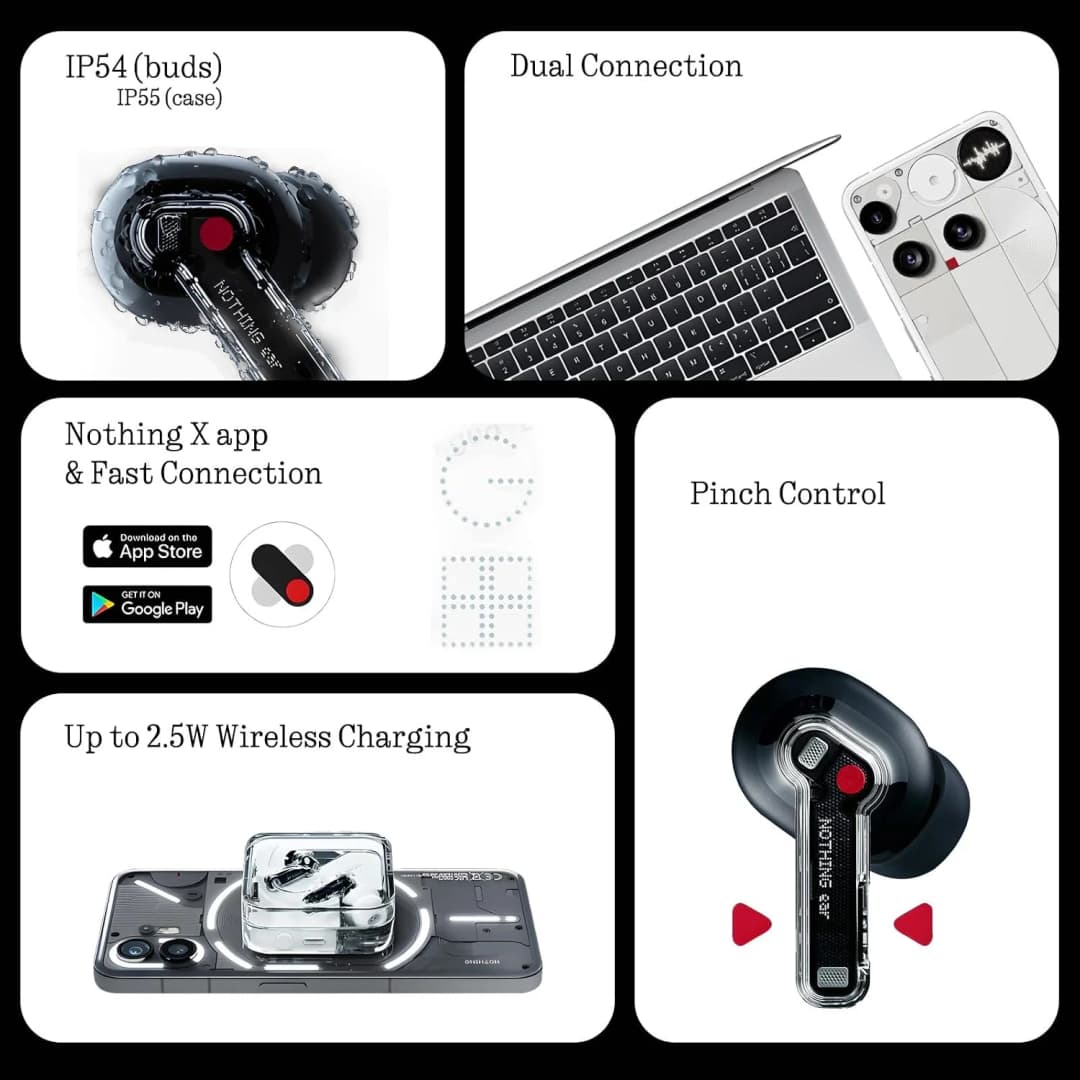 Nothing Ear Wireless Bluetooth Earbuds Active Noise Cancellation IP54 Waterproof 36H Playtime True Wireless Earphones - 6