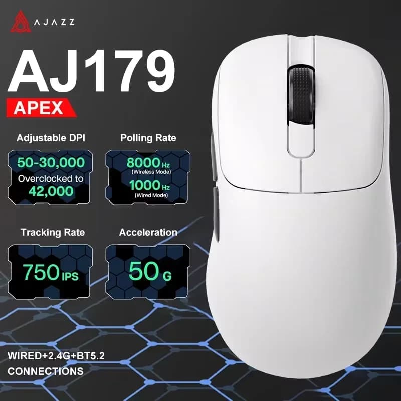 أجاز AJ179 أبيكس ماوس ألعاب لاسلكي، مستشعر PAW3950، قاعدة شحن مع إضاءة RGB، ماكرو، تصميم مريح وخفيف الوزن للكمبيوتر